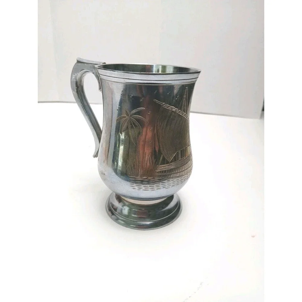 Vintage Silver Plated Etched Tankard Made In India